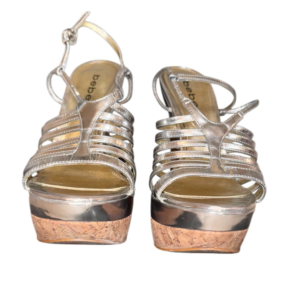 BEBE SILVER platform Carmelo wedges women’s cork heels shoes size 10 - Picture 8 of 17